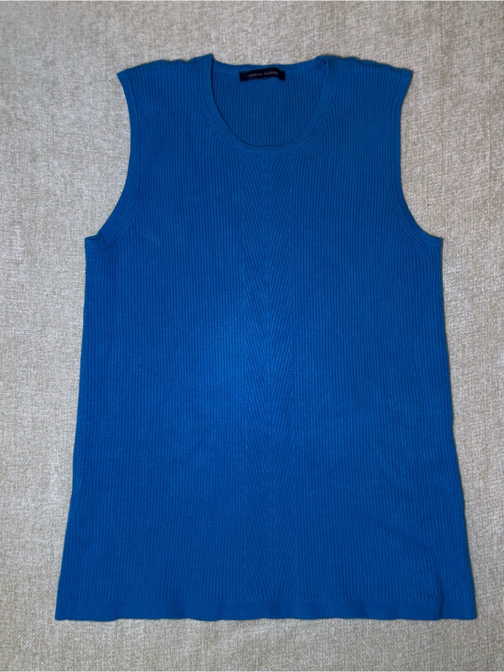 Tommy Hilfiger Blue Ribbed Sleeveless Knit Tank Top Women’s Large